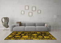 Machine Washable Abstract Yellow Modern Rug, wshabs5112yw