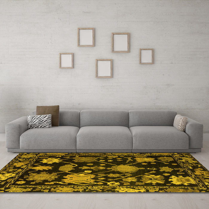 Machine Washable Abstract Yellow Modern Rug in a Living Room, wshabs5112yw