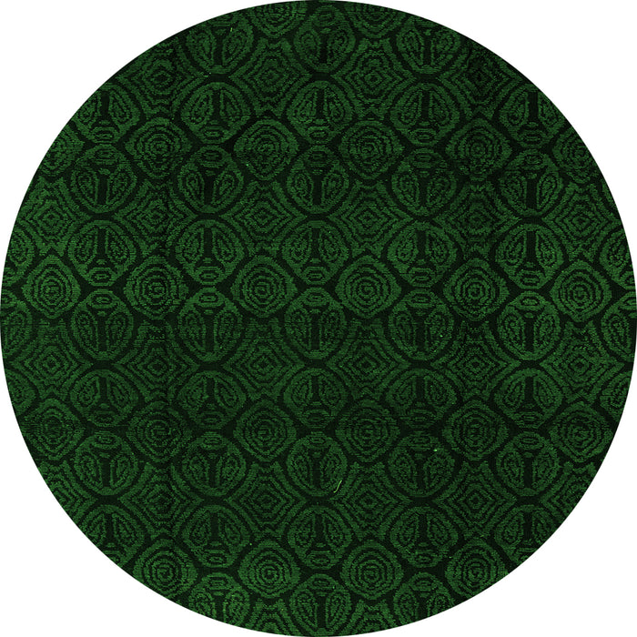 Round Machine Washable Abstract Green Modern Area Rugs, wshabs5113grn