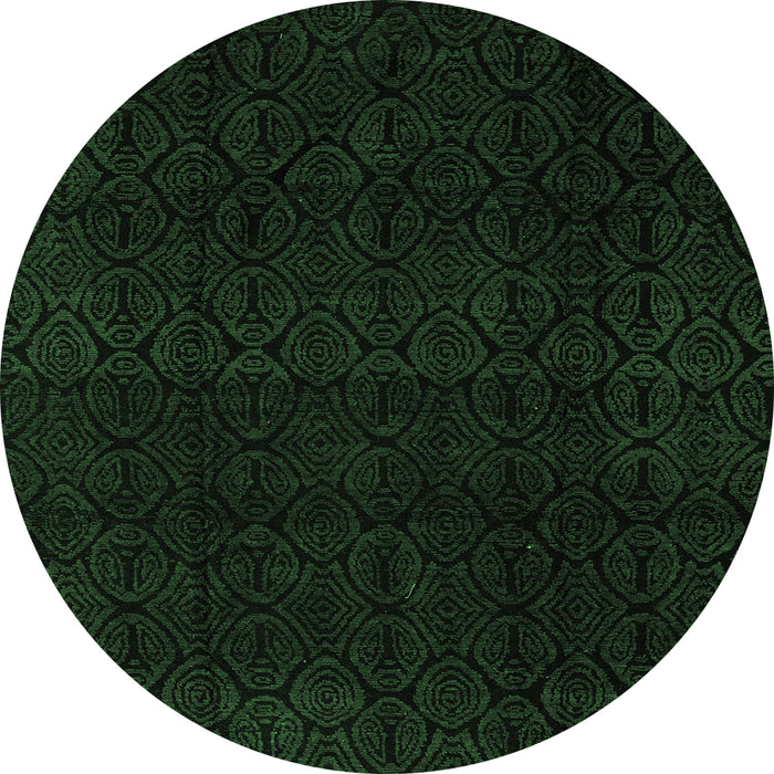 Round Machine Washable Abstract Emerald Green Modern Area Rugs, wshabs5113emgrn