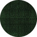 Round Machine Washable Abstract Emerald Green Modern Area Rugs, wshabs5113emgrn