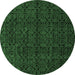 Round Machine Washable Abstract Emerald Green Modern Area Rugs, wshabs5114emgrn