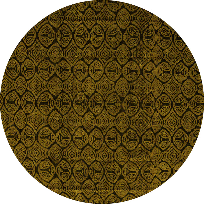 Round Abstract Yellow Modern Rug, abs5114yw