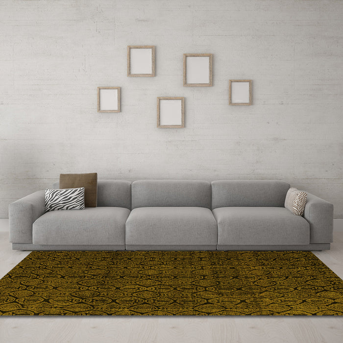 Machine Washable Abstract Yellow Modern Rug in a Living Room, wshabs5114yw