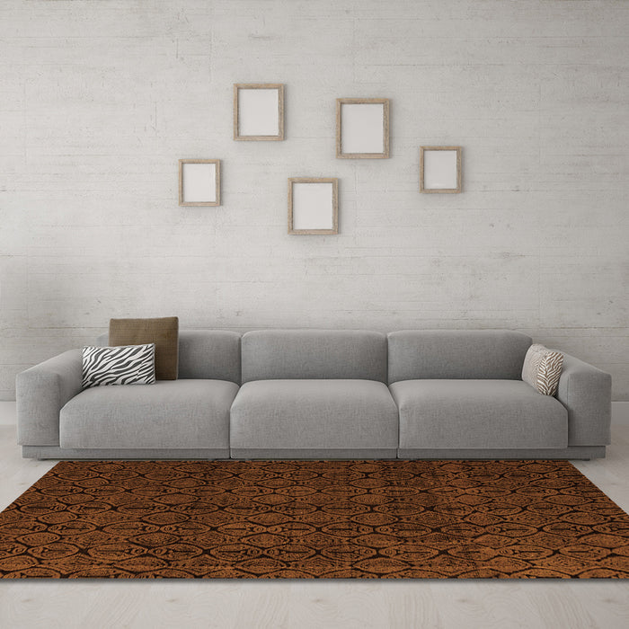 Machine Washable Abstract Orange Modern Area Rugs in a Living Room, wshabs5114org