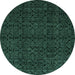 Round Machine Washable Abstract Turquoise Modern Area Rugs, wshabs5114turq