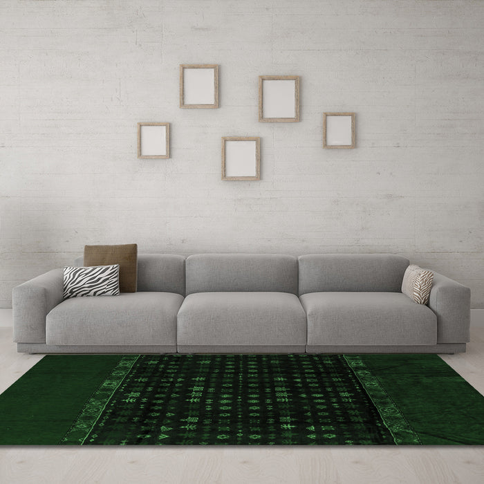 Machine Washable Abstract Emerald Green Modern Area Rugs in a Living Room,, wshabs5115emgrn