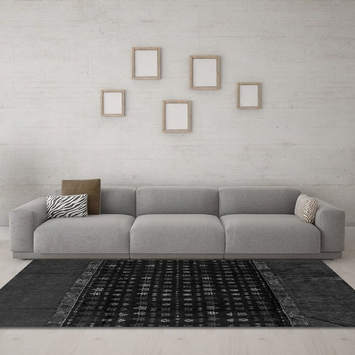 Machine Washable Abstract Gray Modern Rug in a Living Room,, wshabs5115gry