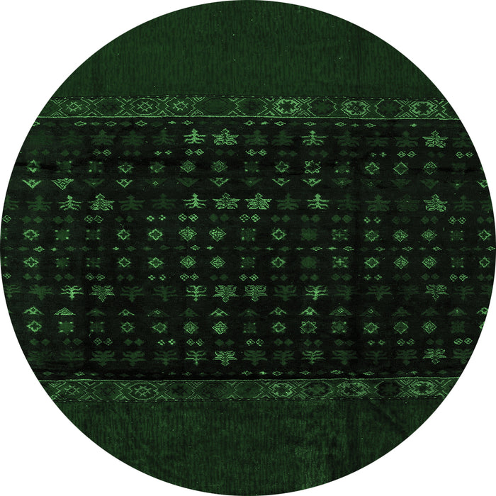 Round Machine Washable Abstract Emerald Green Modern Area Rugs, wshabs5115emgrn