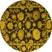 Round Machine Washable Oriental Yellow Traditional Rug, wshabs5116yw