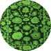 Round Machine Washable Oriental Green Traditional Area Rugs, wshabs5116grn