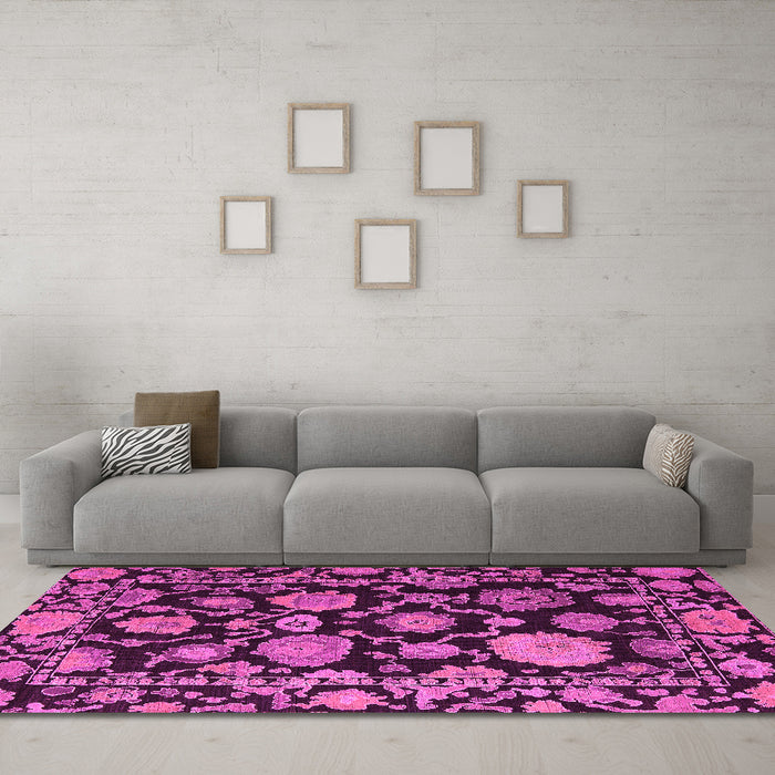 Machine Washable Oriental Pink Traditional Rug in a Living Room, wshabs5116pnk