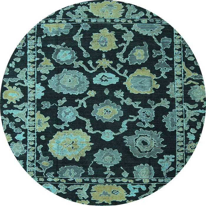 Round Machine Washable Oriental Light Blue Traditional Rug, wshabs5116lblu
