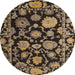 Round Machine Washable Abstract Peru Brown Rug, wshabs5116