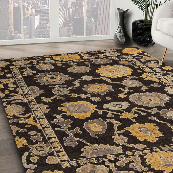 Abstract Brown Oriental Rug in Family Room, abs5116