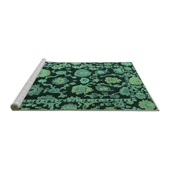 Sideview of Machine Washable Oriental Turquoise Traditional Area Rugs, wshabs5116turq