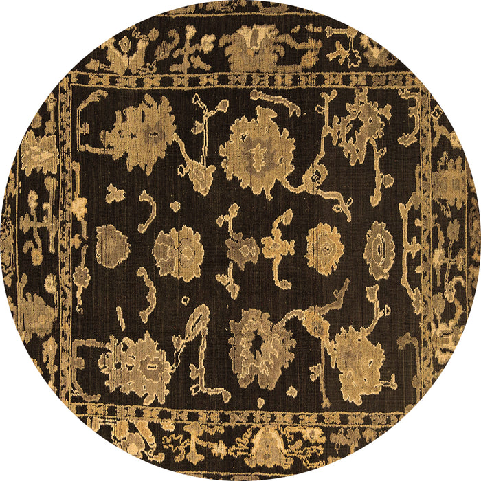 Round Machine Washable Oriental Brown Traditional Rug, wshabs5117brn