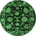 Round Machine Washable Oriental Emerald Green Traditional Area Rugs, wshabs5117emgrn