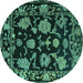 Round Machine Washable Oriental Turquoise Traditional Area Rugs, wshabs5117turq