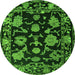 Round Machine Washable Oriental Green Traditional Area Rugs, wshabs5117grn