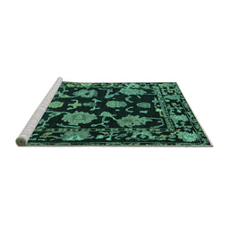 Sideview of Machine Washable Oriental Turquoise Traditional Area Rugs, wshabs5117turq