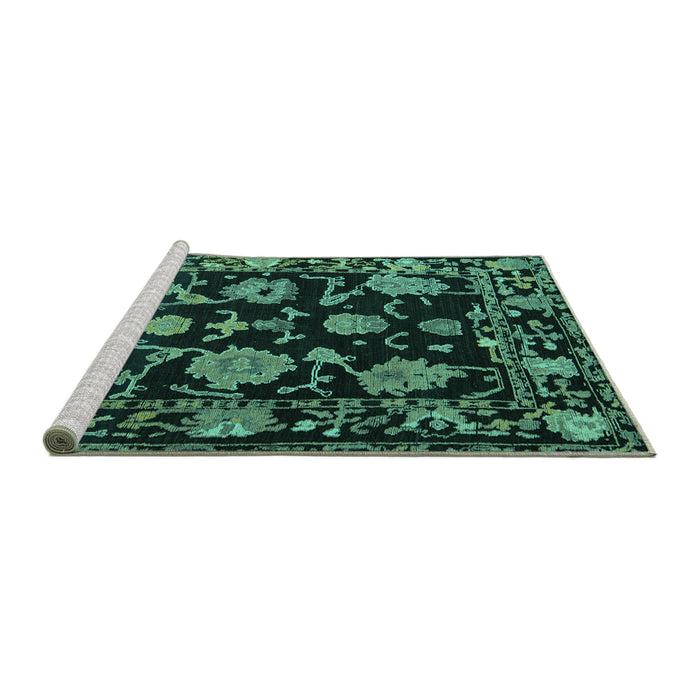 Sideview of Machine Washable Oriental Turquoise Traditional Area Rugs, wshabs5117turq