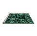 Sideview of Machine Washable Oriental Turquoise Traditional Area Rugs, wshabs5117turq