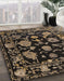 Abstract Dark Almond Brown Oriental Rug in Family Room, abs5117