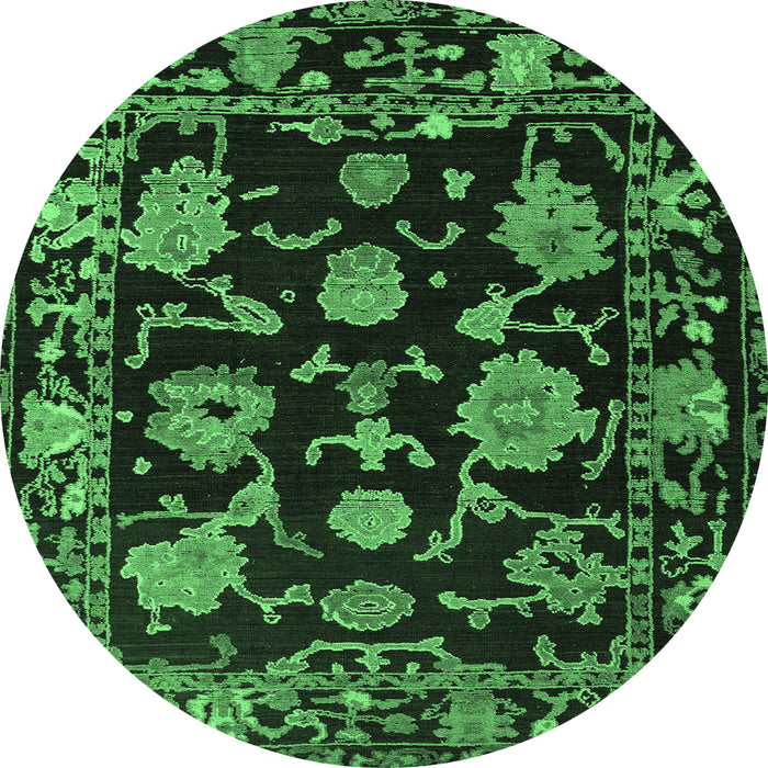 Round Oriental Emerald Green Traditional Rug, abs5117emgrn