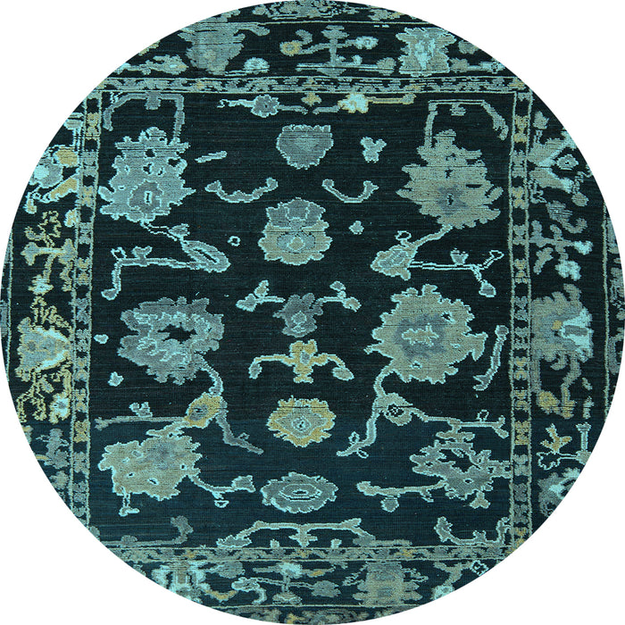 Round Oriental Light Blue Traditional Rug, abs5117lblu