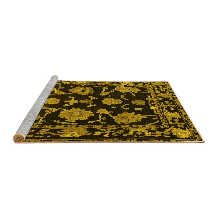 Sideview of Machine Washable Oriental Yellow Traditional Rug, wshabs5117yw