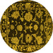 Round Machine Washable Oriental Yellow Traditional Rug, wshabs5117yw