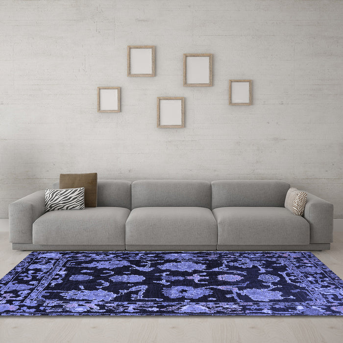 Machine Washable Oriental Blue Traditional Rug in a Living Room, wshabs5117blu