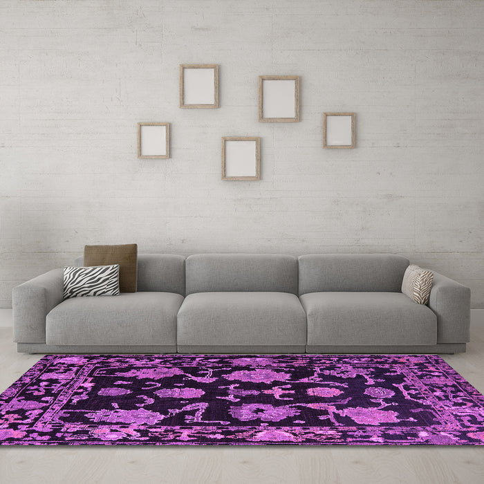 Machine Washable Oriental Purple Traditional Area Rugs in a Living Room, wshabs5117pur