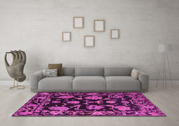Machine Washable Oriental Pink Traditional Rug in a Living Room, wshabs5117pnk