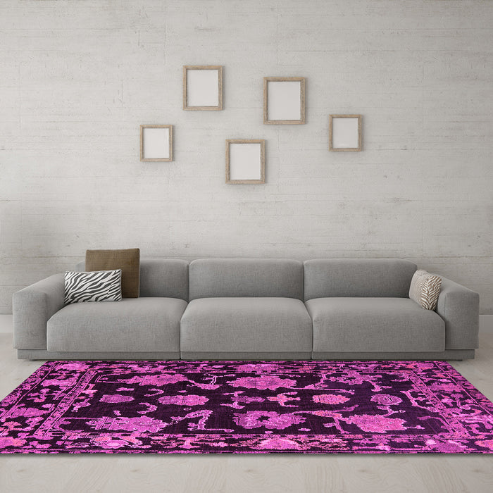 Machine Washable Oriental Pink Traditional Rug in a Living Room, wshabs5117pnk