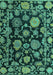 Machine Washable Oriental Turquoise Traditional Area Rugs, wshabs5118turq