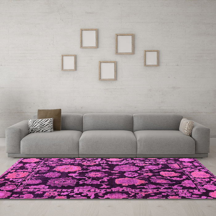 Machine Washable Oriental Pink Traditional Rug in a Living Room, wshabs5118pnk