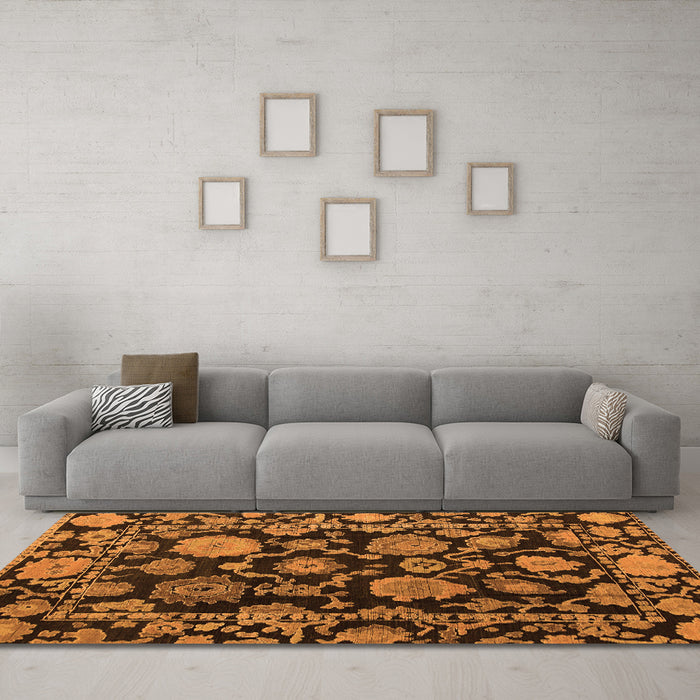 Machine Washable Oriental Orange Traditional Area Rugs in a Living Room, wshabs5118org