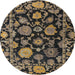 Round Abstract Orange Brown Oriental Rug, abs5118