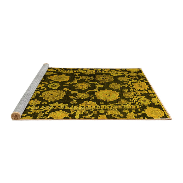Sideview of Machine Washable Oriental Yellow Traditional Rug, wshabs5118yw
