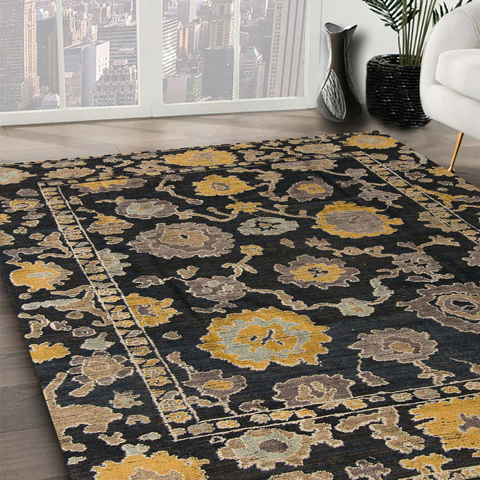 Abstract Orange Brown Oriental Rug in Family Room, abs5118