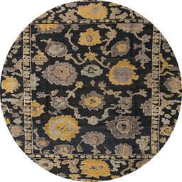 Round Machine Washable Abstract Orange Brown Rug, wshabs5118