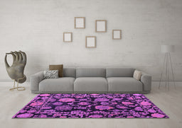 Machine Washable Oriental Purple Traditional Area Rugs in a Living Room, wshabs5118pur