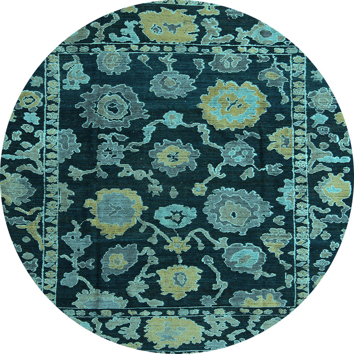 Round Machine Washable Oriental Light Blue Traditional Rug, wshabs5118lblu