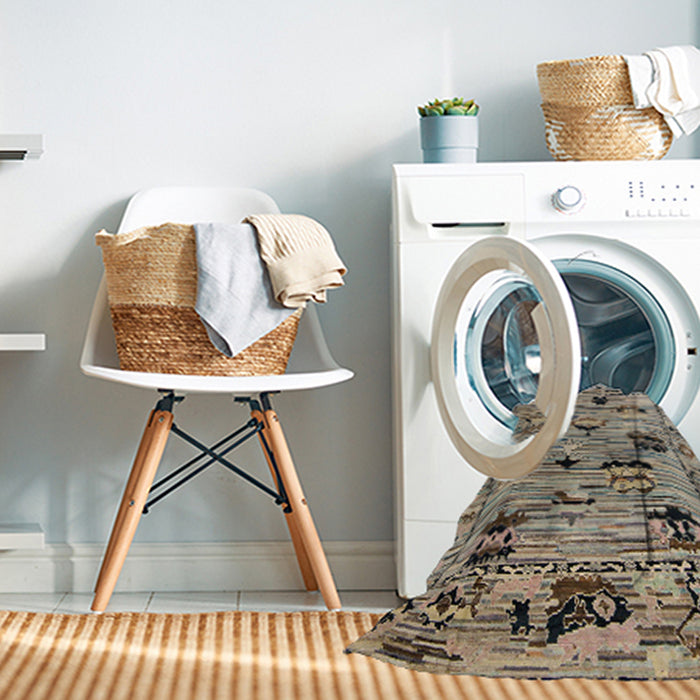 Machine Washable Abstract Coffee Brown Rug in a Washing Machine, wshabs5119