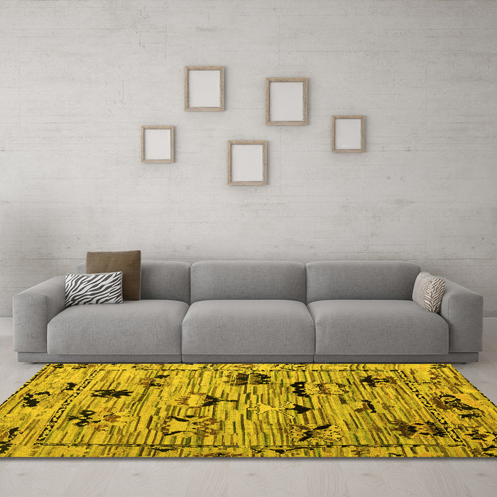 Machine Washable Abstract Yellow Modern Rug in a Living Room, wshabs5119yw