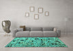 Machine Washable Abstract Turquoise Modern Area Rugs in a Living Room,, wshabs5119turq