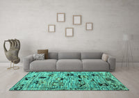 Machine Washable Abstract Turquoise Modern Rug, wshabs5119turq