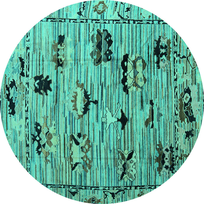 Round Machine Washable Abstract Turquoise Modern Area Rugs, wshabs5119turq